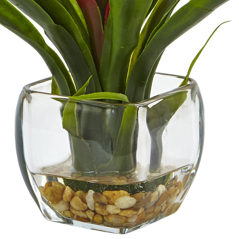 12" Artificial Bromeliad Plant with Glass Vase Arrangement