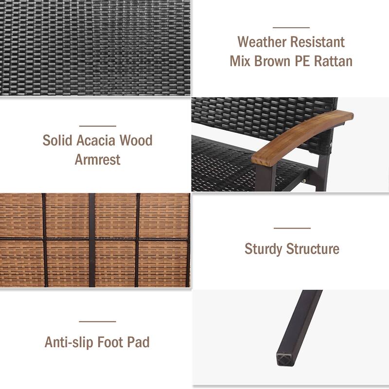 Costway Outdoor Patio Rattan Wicker Bench Loveseat Chair Armrest - See Details