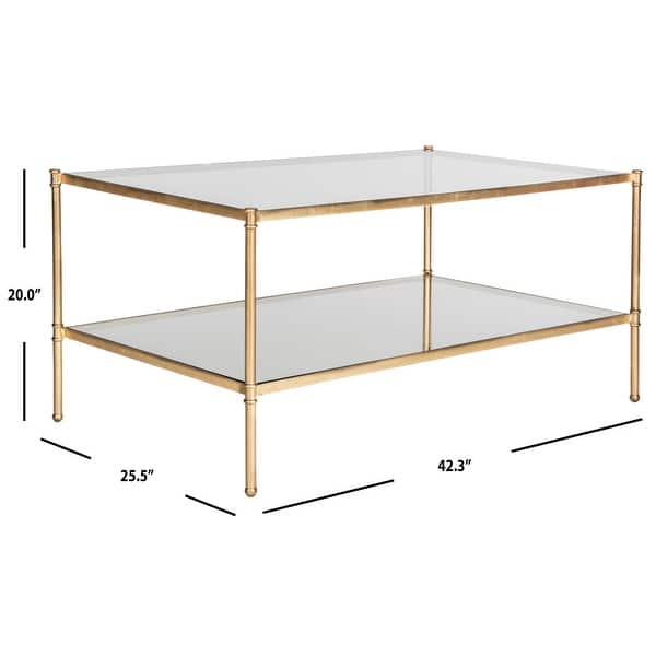 dimension image slide 1 of 2, SAFAVIEH Aslan 42.25-Inch Glass Coffee Table, Gold and Clear, Modern - 42.3" x 25.5" x 20"