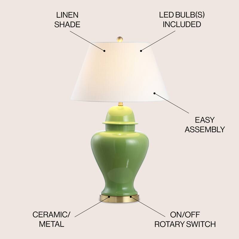 Watts 33" Ceramic/Iron Modern Classic LED Table Lamp, Green by JONATHAN Y