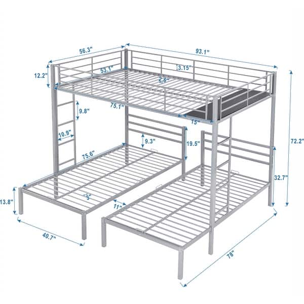 dimension image slide 0 of 2, Full over Twin & Twin Size Triple Bunk Bed with Built-In Shelf
