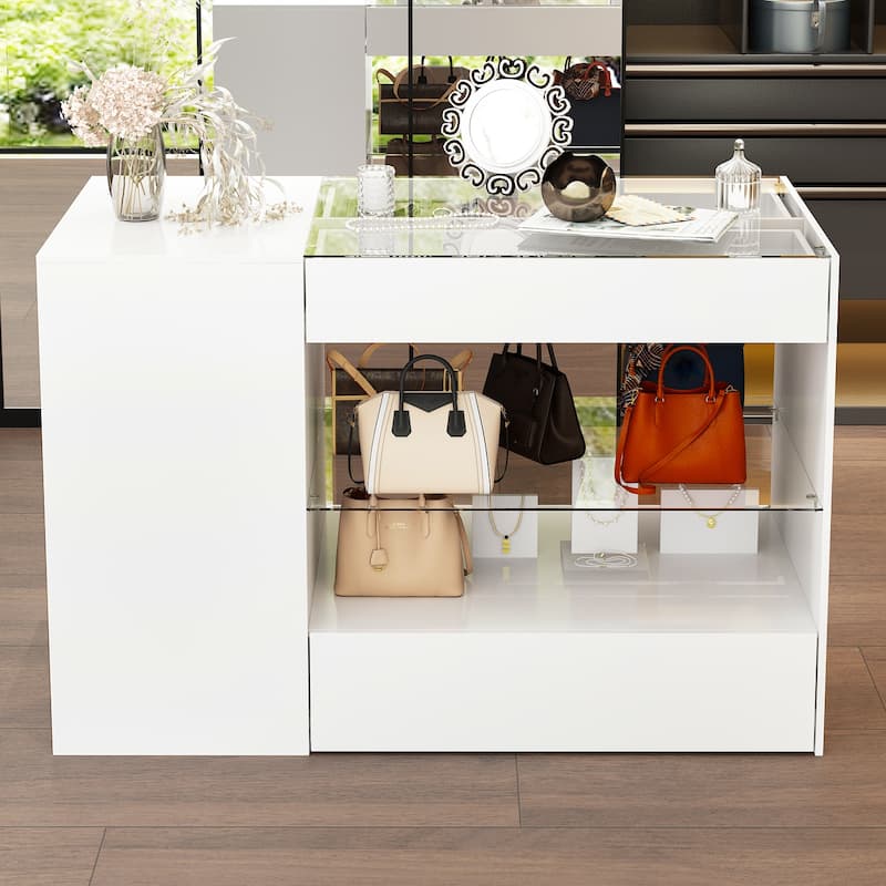 Dressing Island with Glass Shelves Spacious White Organizer Closet - 47.2"X23.6"