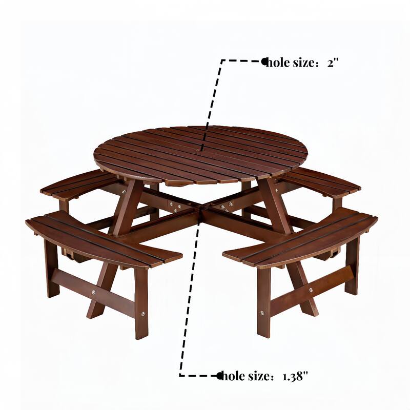 Outdoor 8 Person Picnic Table with a umbrella Hole,4 built-in benches