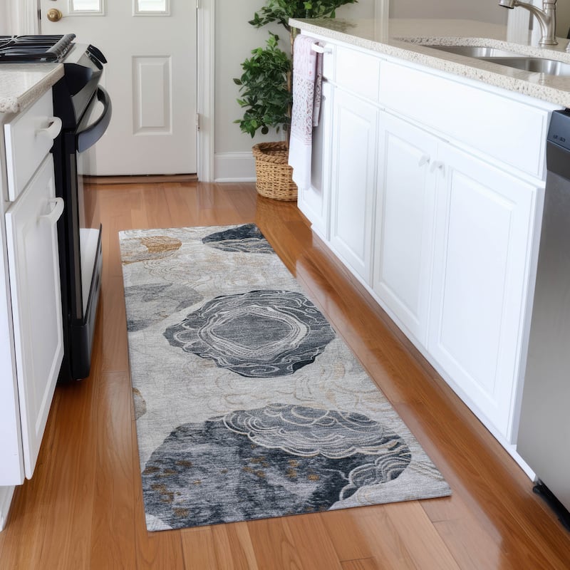Premium Washable Super Soft Abstract Imprints Mayfield Rug - Gray - 2'3" x 7'6"