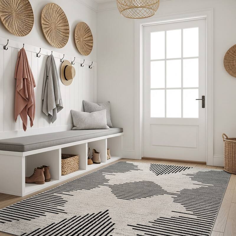 Modern Abstract Area Rug for Living Room, Bedroom, or Entryway - Low Pile Indoor Rug - Cream - 4' x 6'