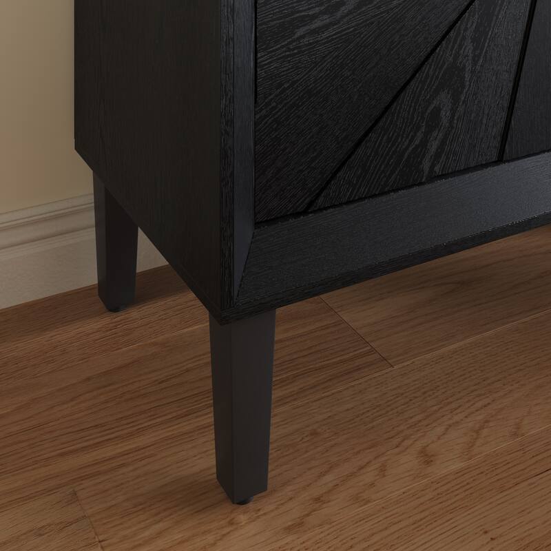 60" Premium Rustic American Farmhouse Credenza in Elegant Black - Symmetrical Sunburst Door Design, Heavy-Duty TV Stand