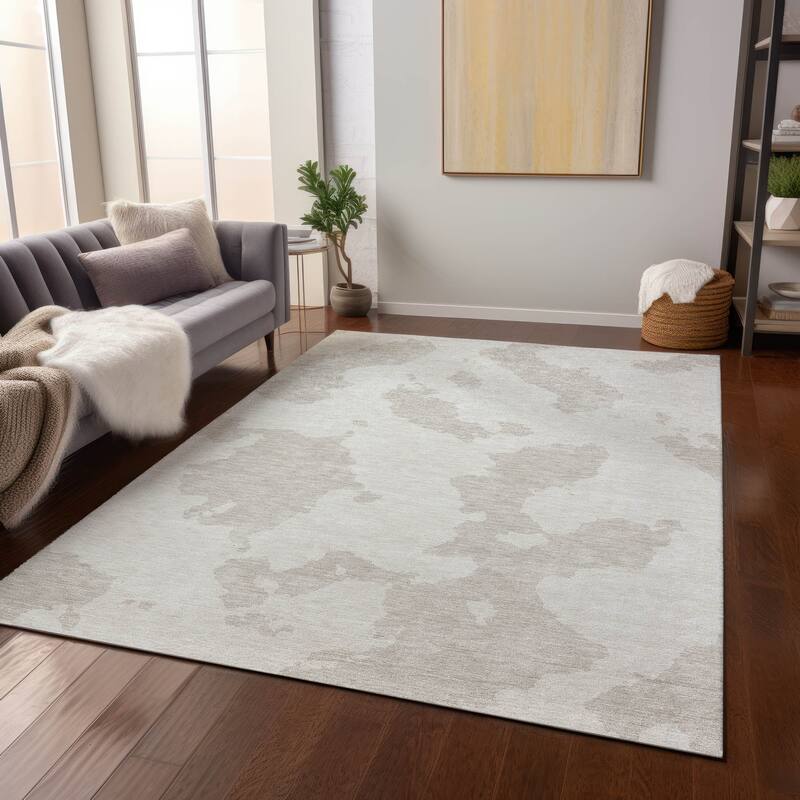 Machine Washable Indoor/ Outdoor Contemporary Abstract Chantille Rug