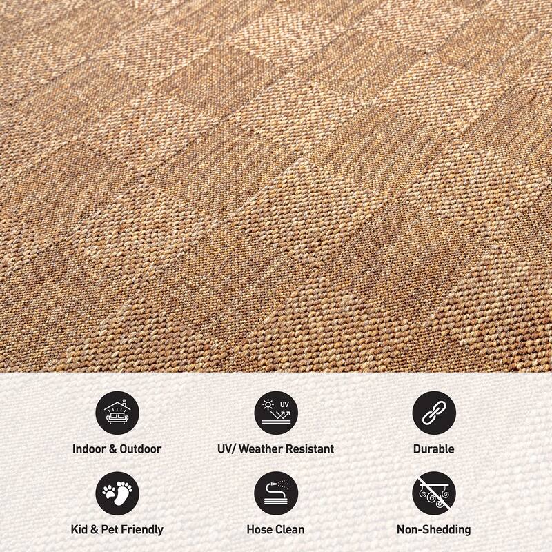 World Rug Gallery Checkered Indoor/Outdoor Flat Woven Area Rug