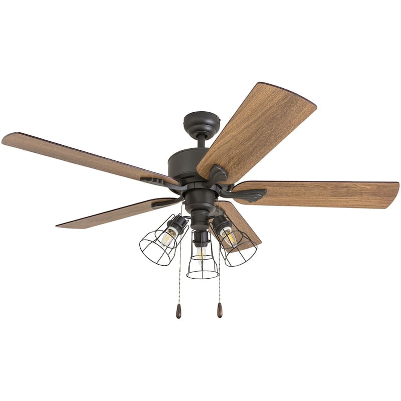 The Gray Barn Hodeken Farmhouse 52-inch Aged Bronze LED Ceiling Fan in Cage Industrial 3-light