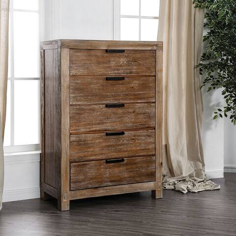 Furniture of America Werr Rustic Oak Solid Wood 5-drawer Chest