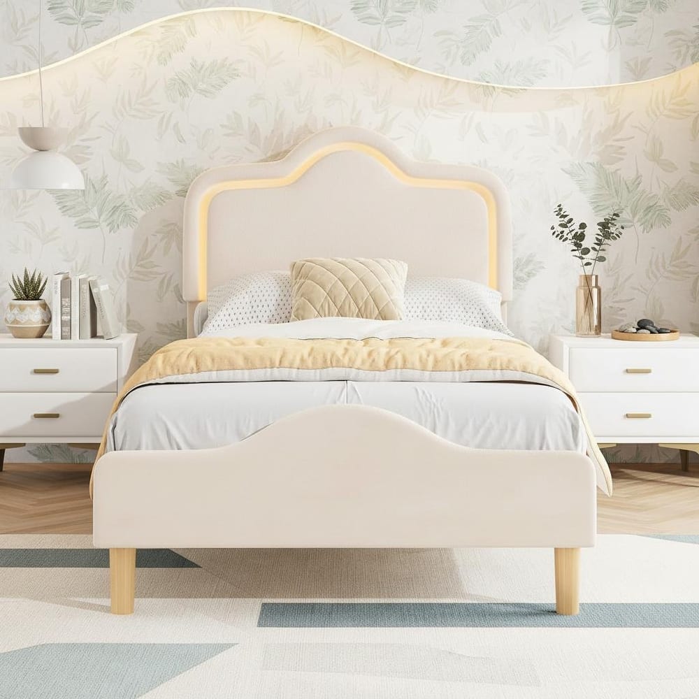 Bed Frame, Adjustable LED Headboard and Footboard