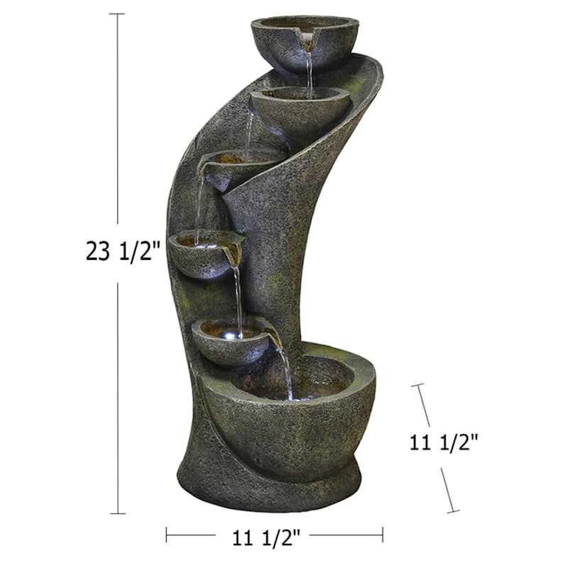 Outdoor Water Fountain w/Light Modern Curved Water Feature for Home