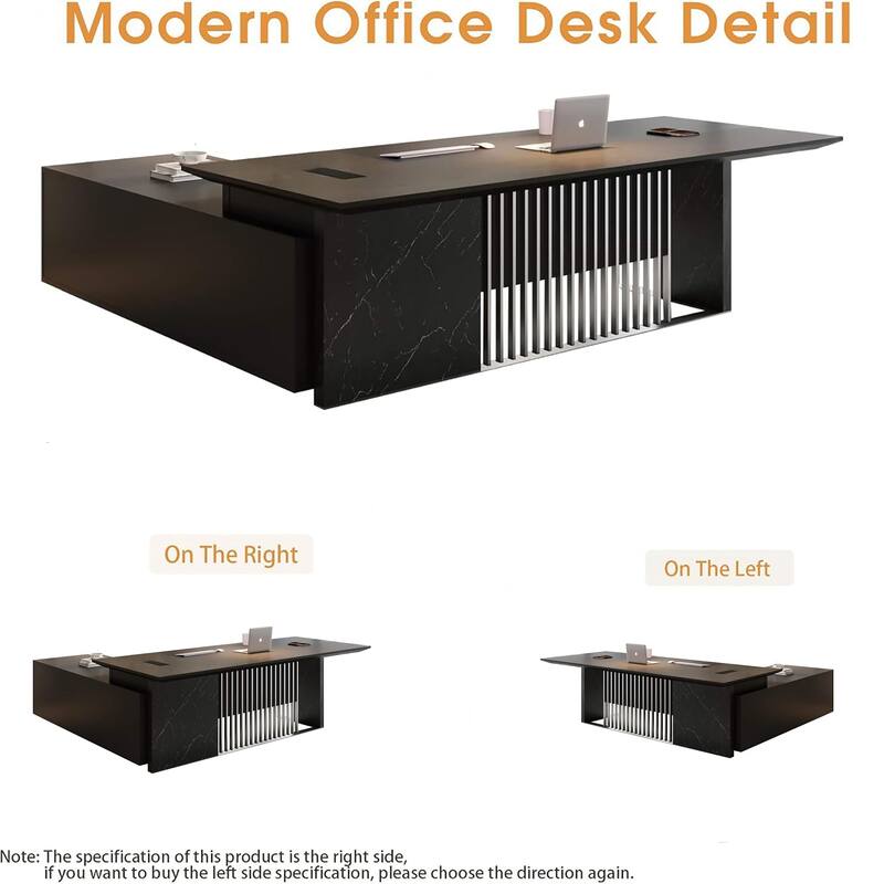 Large L Shaped Executive Desk with Power Outlet Wireless Charging