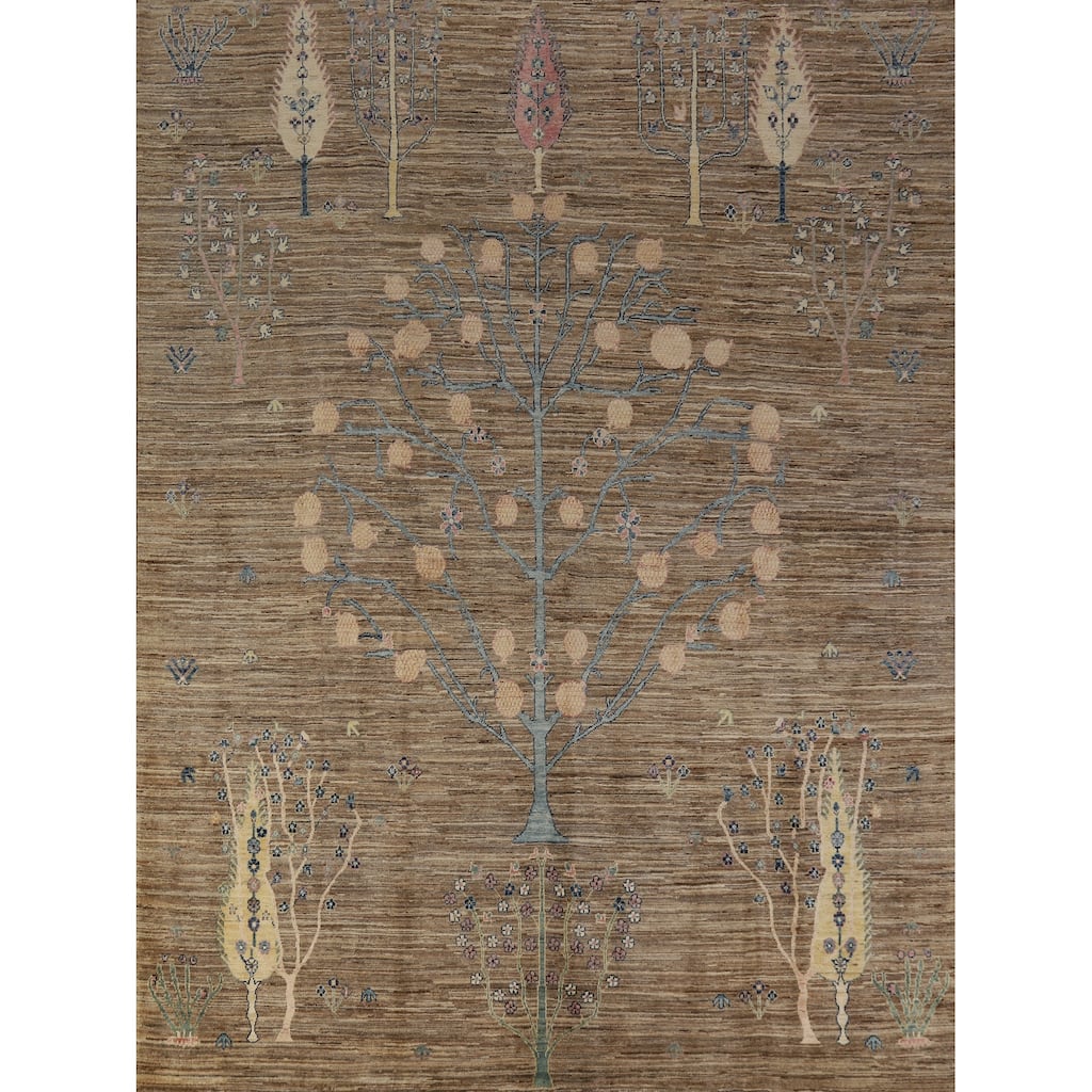 Hand Knotted Oriental 100% Wool Carpet Transitional Floral Brown Oushak Area Rug - 9' 11'' X 8' 0''