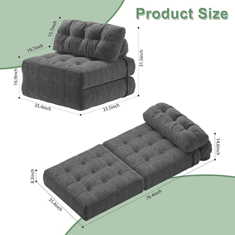 Portable Floor Folding Sofa Bed, Convertible Sleeper Chair for Living Room