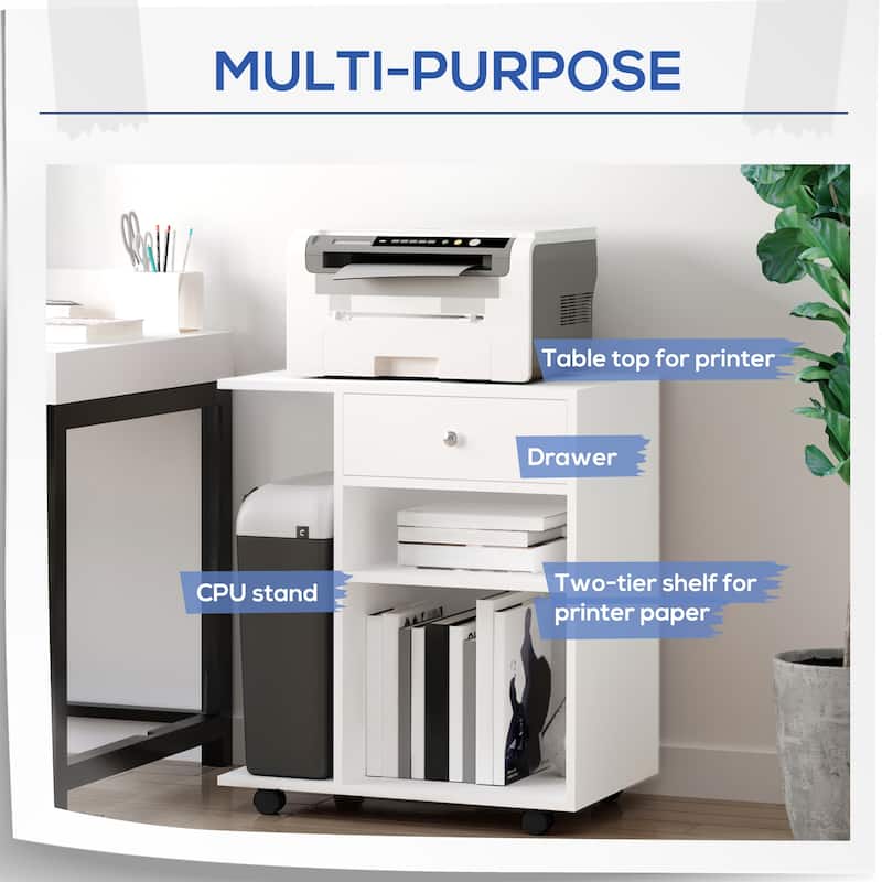 Rolling File Cabinet Cart,Mobile Printer Stand with Adjustable Shelf,Drawer and CPU Stand