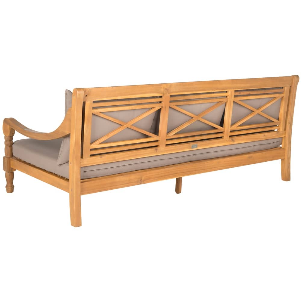 SAFAVIEH Outdoor Cordula Acacia Wood Cushioned Daybed - 71.7"W x 35.4"D x 29.1"H