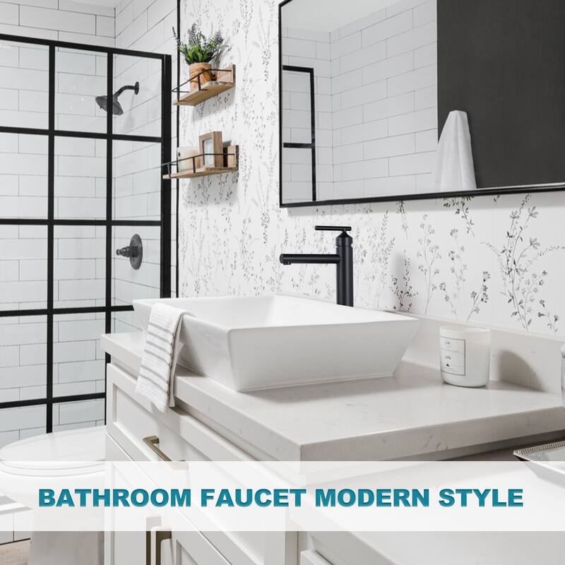 WOWOW Single Handle Single Hole Bathroom Faucet with Drain Kit Included in Matte Black