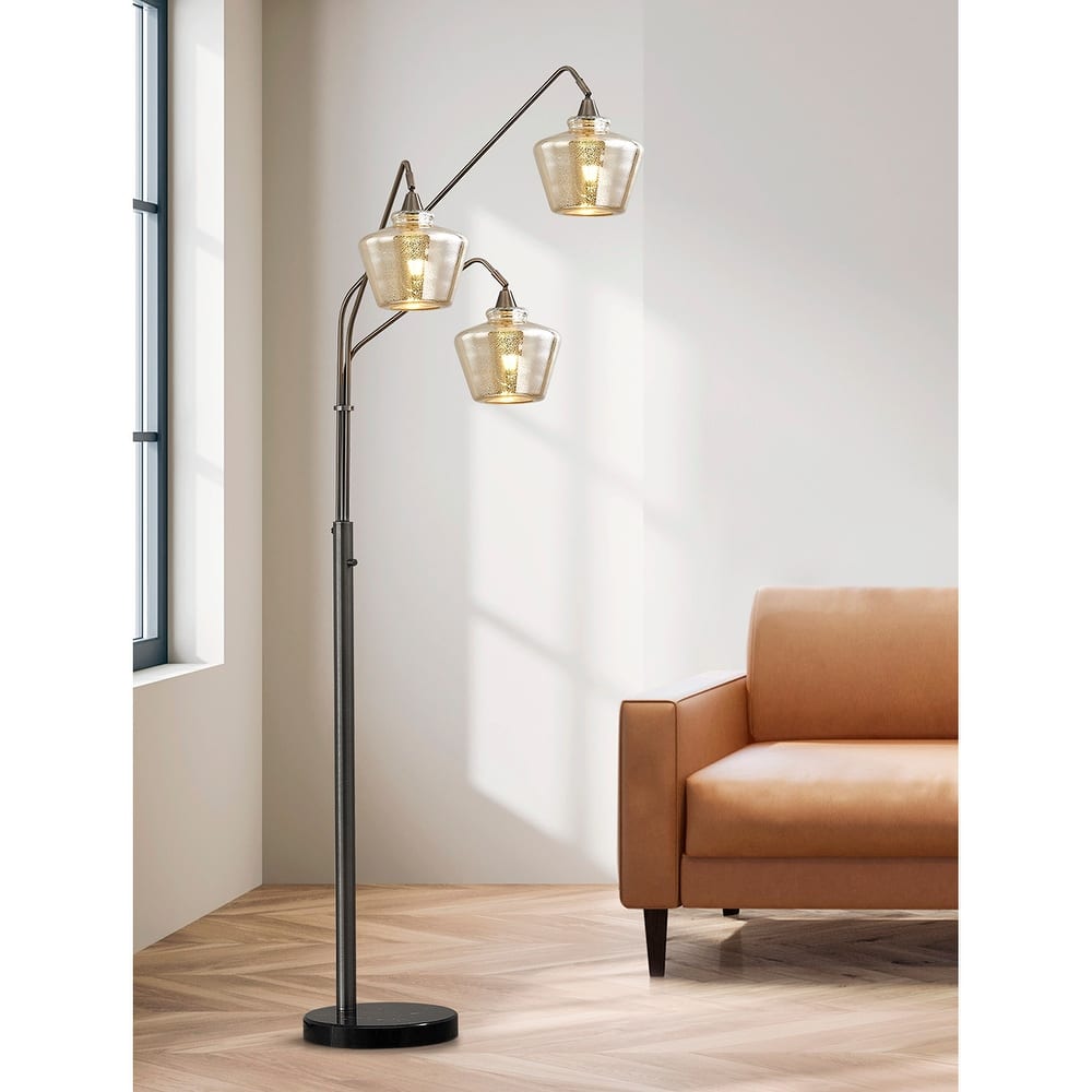 Cafe 3-Light Glass Shades Arch Floor Lamp