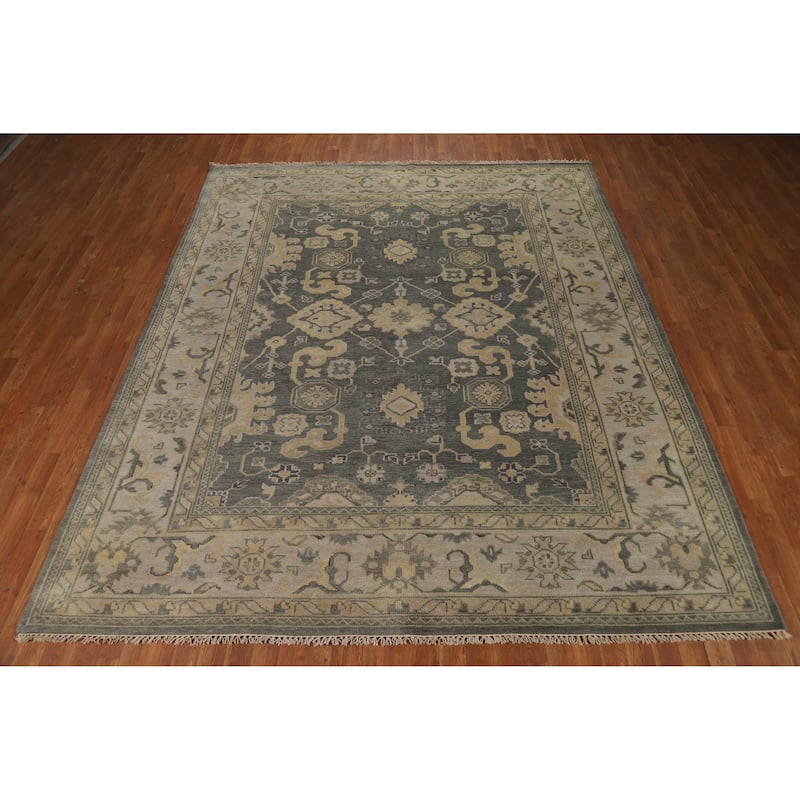 Gray Oushak Indian Area Rug Handmade Transitional Wool Carpet - 8'2" x 9'11"