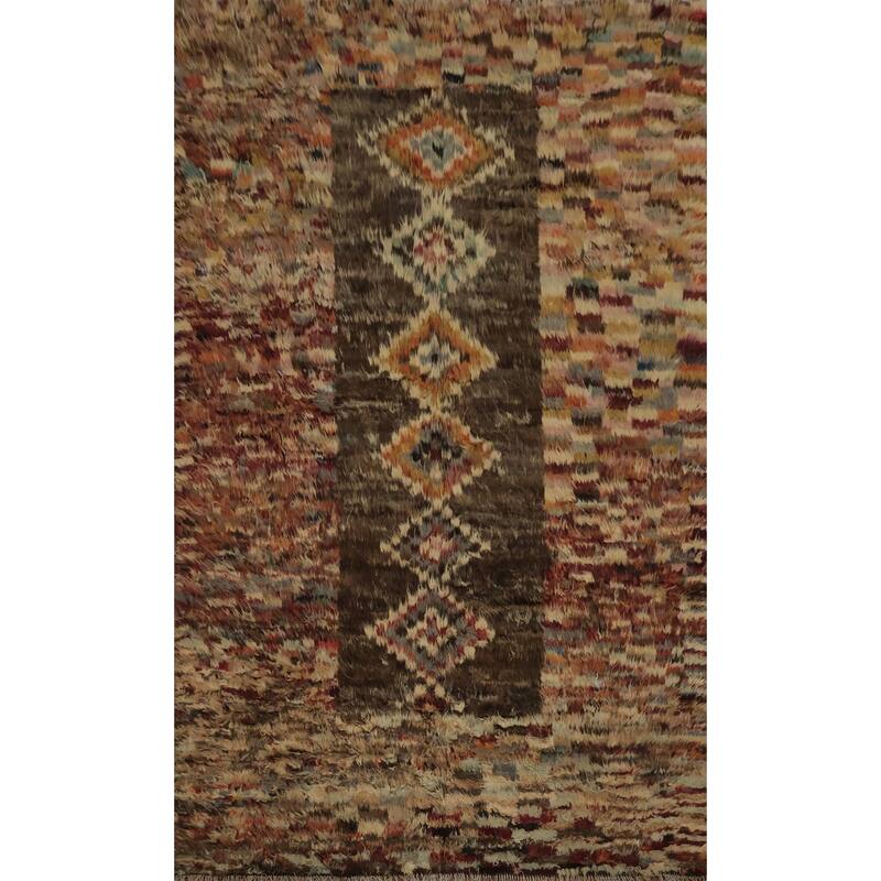 Hand Knotted Oriental 100% Wool Carpet Modern Tribal Brown Moroccan Area Rug - 9' 10'' X 6' 10''