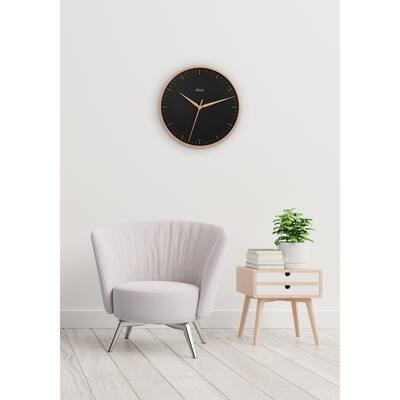 Round Wall Clock with Line Markers - 16" - Rose Gold and Black