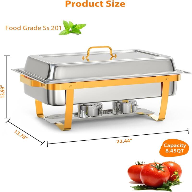 6 Packs 8QT Chafing Dish Buffet Set Stainless Steel Chafers and Warmers Food Servers Sets with Folding Frame - 9L 6-piece set