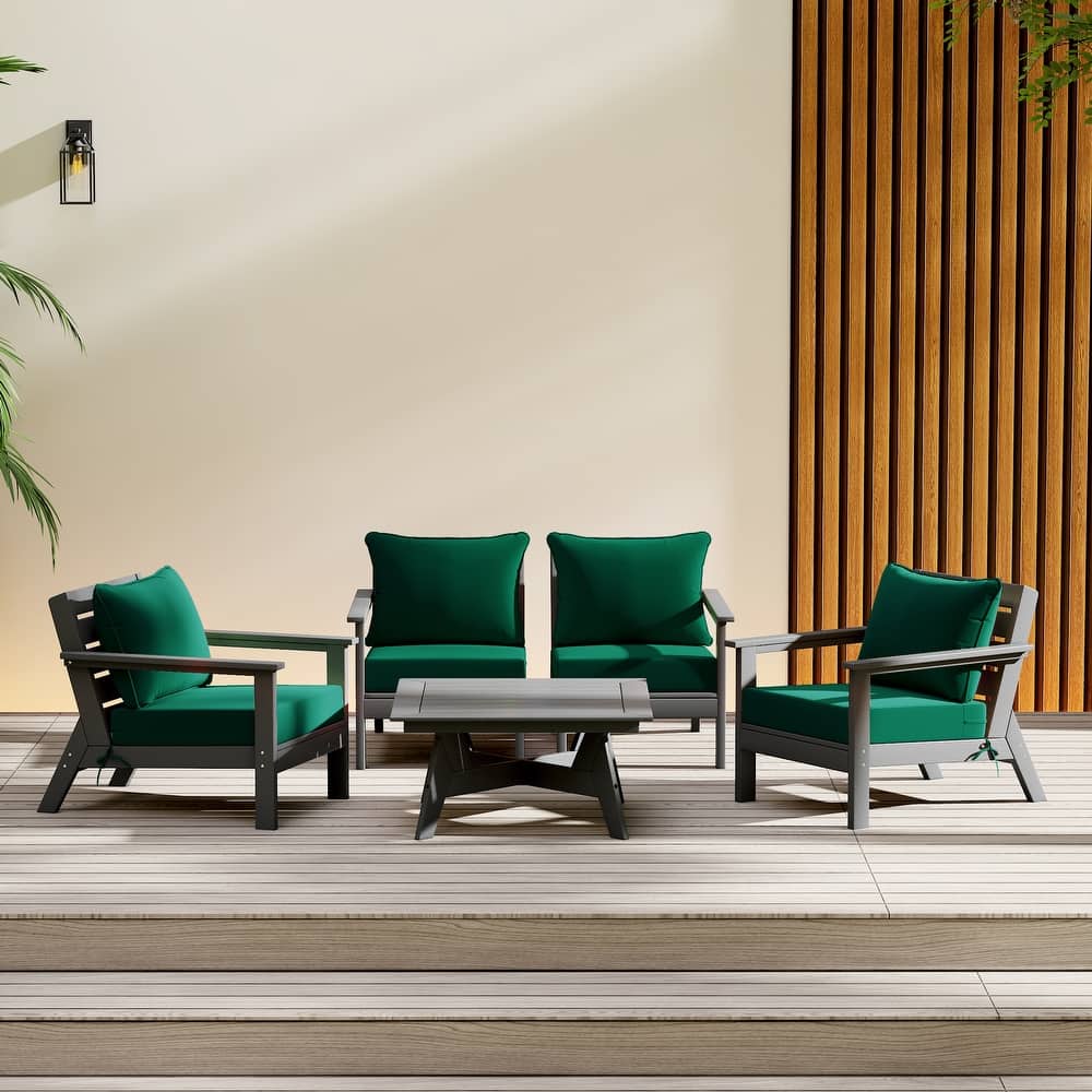 Birchwood All Weather HDPE Outdoor Patio Gray Deep Seating Conversation Set (5-Piece Set)