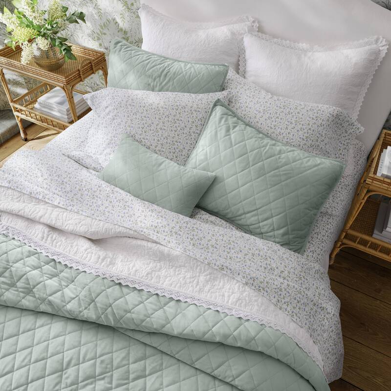 Laura Ashley Solid Diamond Velvet Bonus Quilt Set
