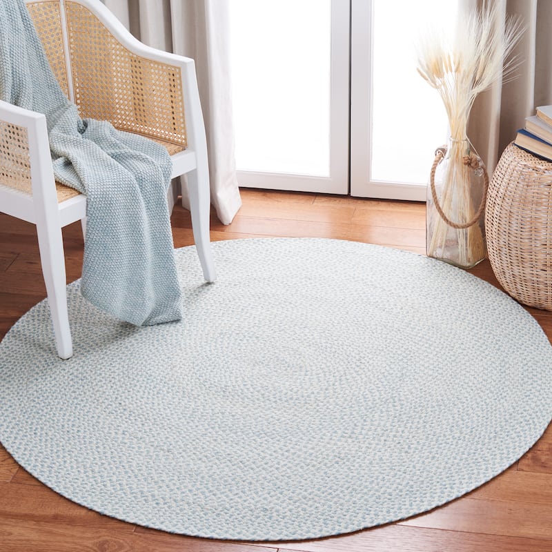 SAFAVIEH, Handmade Handmade Insa Country Geometric Polyester Rug - 8' Round - Ivory/Light Blue