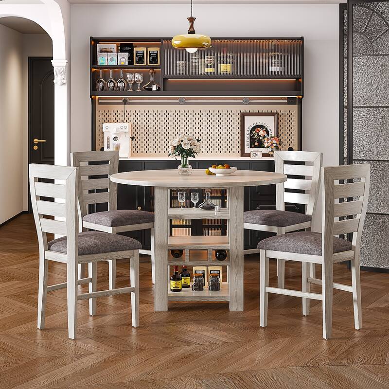 Javlergo Dining Table Set Drop Leaf Kitchen Table and Chairs Set Counter Height Kitchen Island Table Set with Storage - 5-Piece Sets