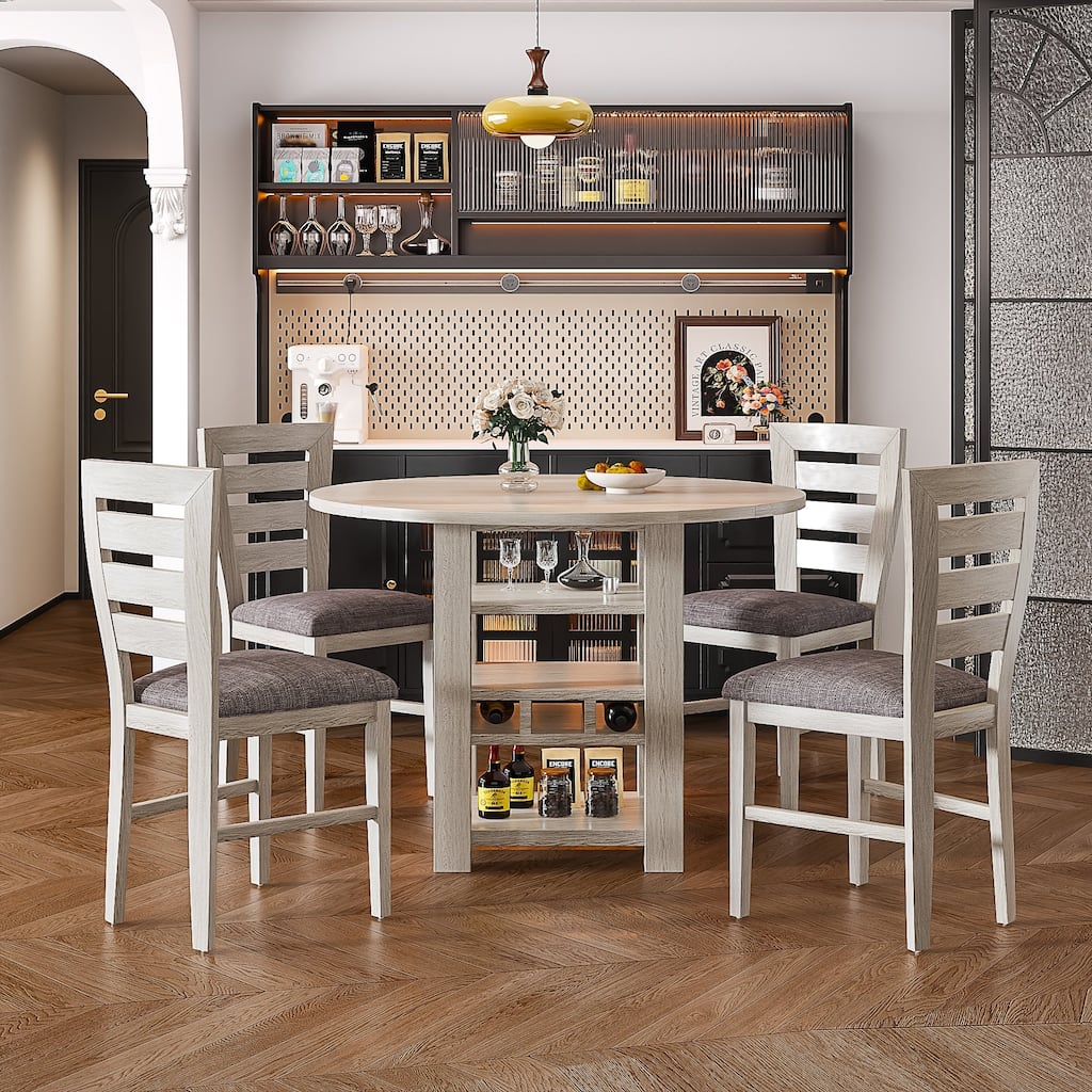Javlergo Dining Table Set Drop Leaf Kitchen Table and Chairs Set Counter Height Kitchen Island Table Set with Storage