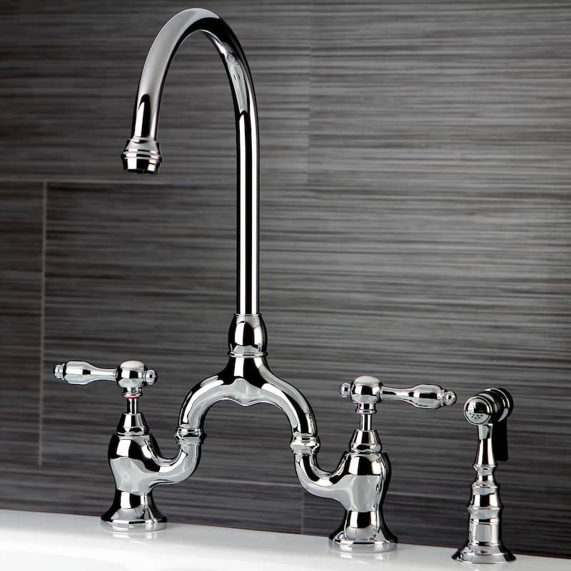 Kingston Brass Tudor Bridge Kitchen Faucet with Brass Sprayer - Polished Chrome