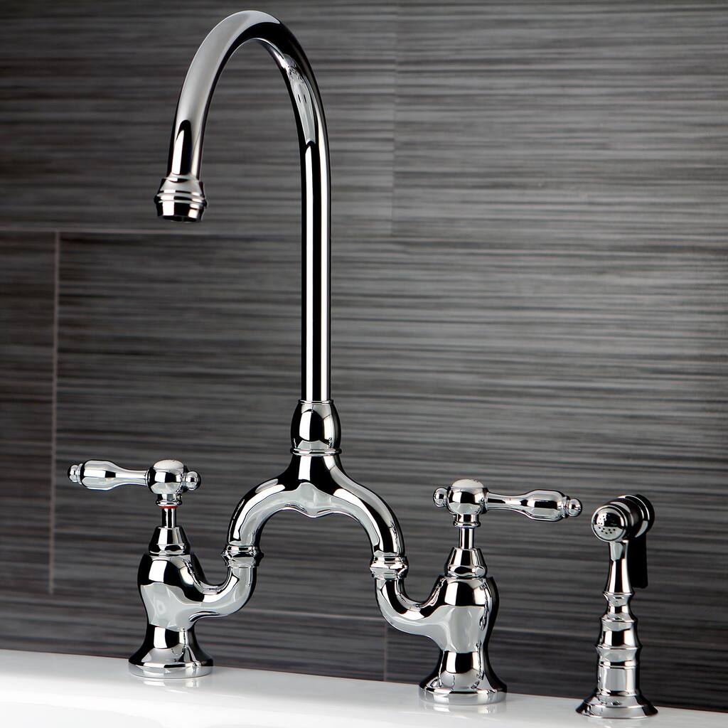 Kingston Brass Tudor Bridge Kitchen Faucet with Brass Sprayer
