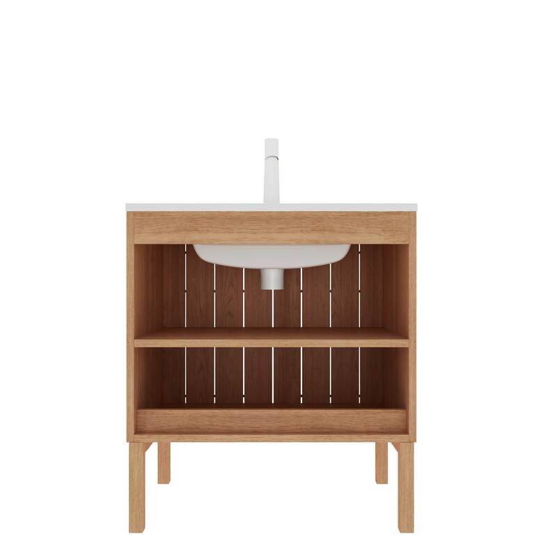 Small Single Sink Bathroom Vanity with Wide Vertical Stripes 2 Doors