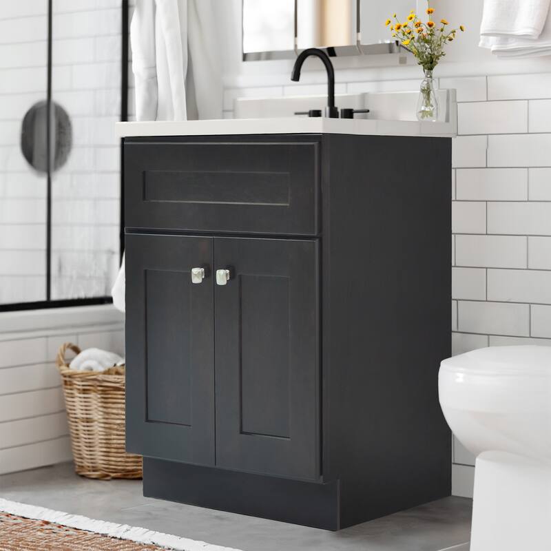 Brookings 25 Inch Assembled Bath Vanity with Ivory Swirl Top - Espresso