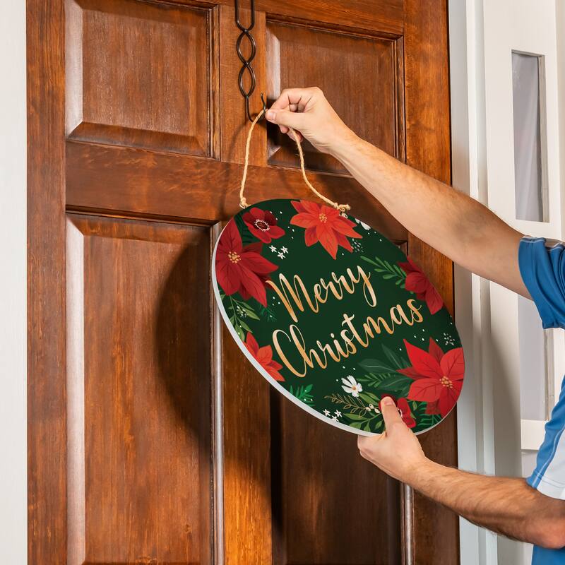 Holiday Wood Door Decor, "Merry Christmas" - 18" - Multicolor