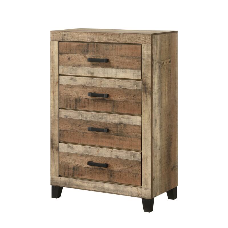 Biloxi Antique Natural Wood Slim Profile 4 Drawer Chest