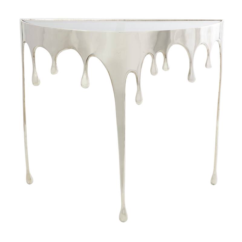 Aluminum Metal Accent, Console, and Coffee Table Collection with Drip Melting Design and Smoke Shaded Glass Top Multiple Colors