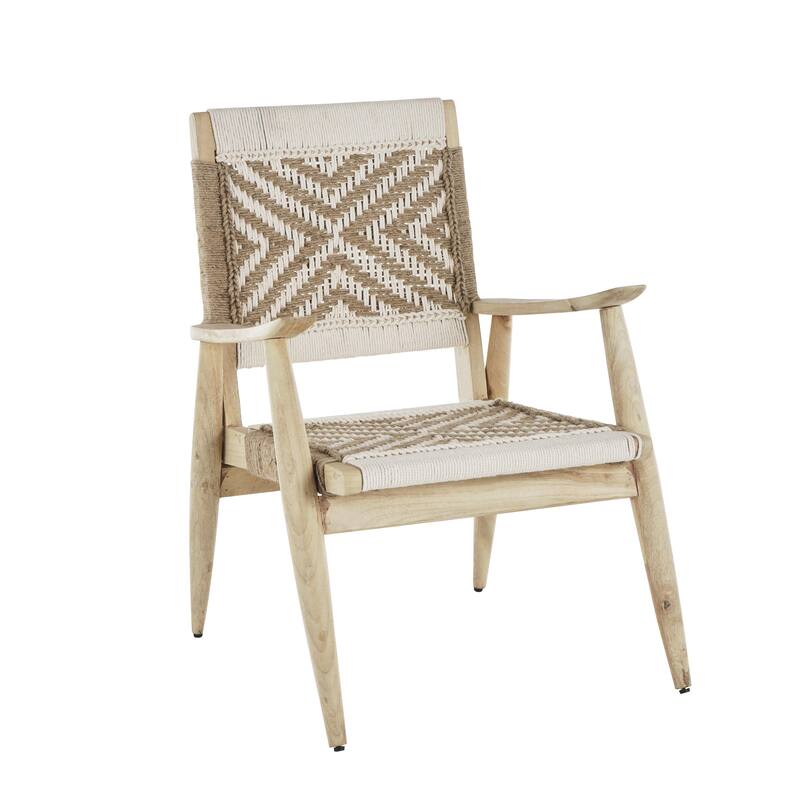 Jute Rope Handmade Accent Chair with Brown Mango Wood Frame - White or Black - Roche River Decor