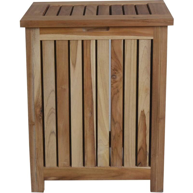Contemporary Brown Wood Laundry Hamper with Removable Bag Durable Teak Slatted Design - 20" x 13" x 26 - Brown