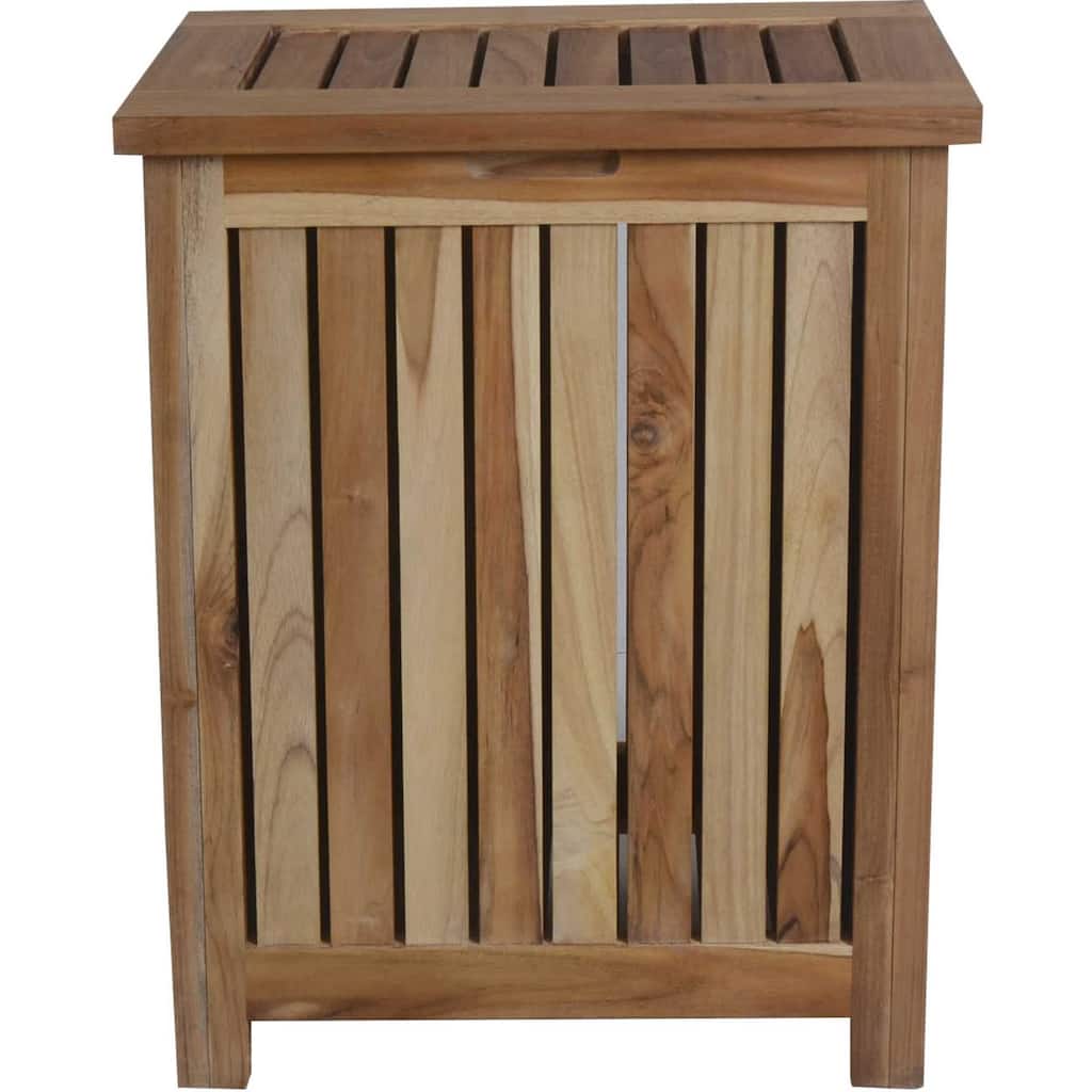 Compact Teak Laundy Storage w/ Removable Bag in Natural Finish