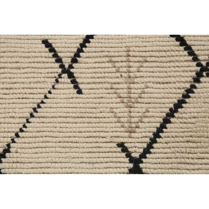 Hand Knotted Oriental 100% Wool Carpet Modern All-Over Beige & Ivories Moroccan Runner Rug - 13' 3'' X 3' 10''