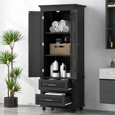 Elegant Tall Cabinet with Adjustable Shelf, Two Drawers, and Versatile Storage