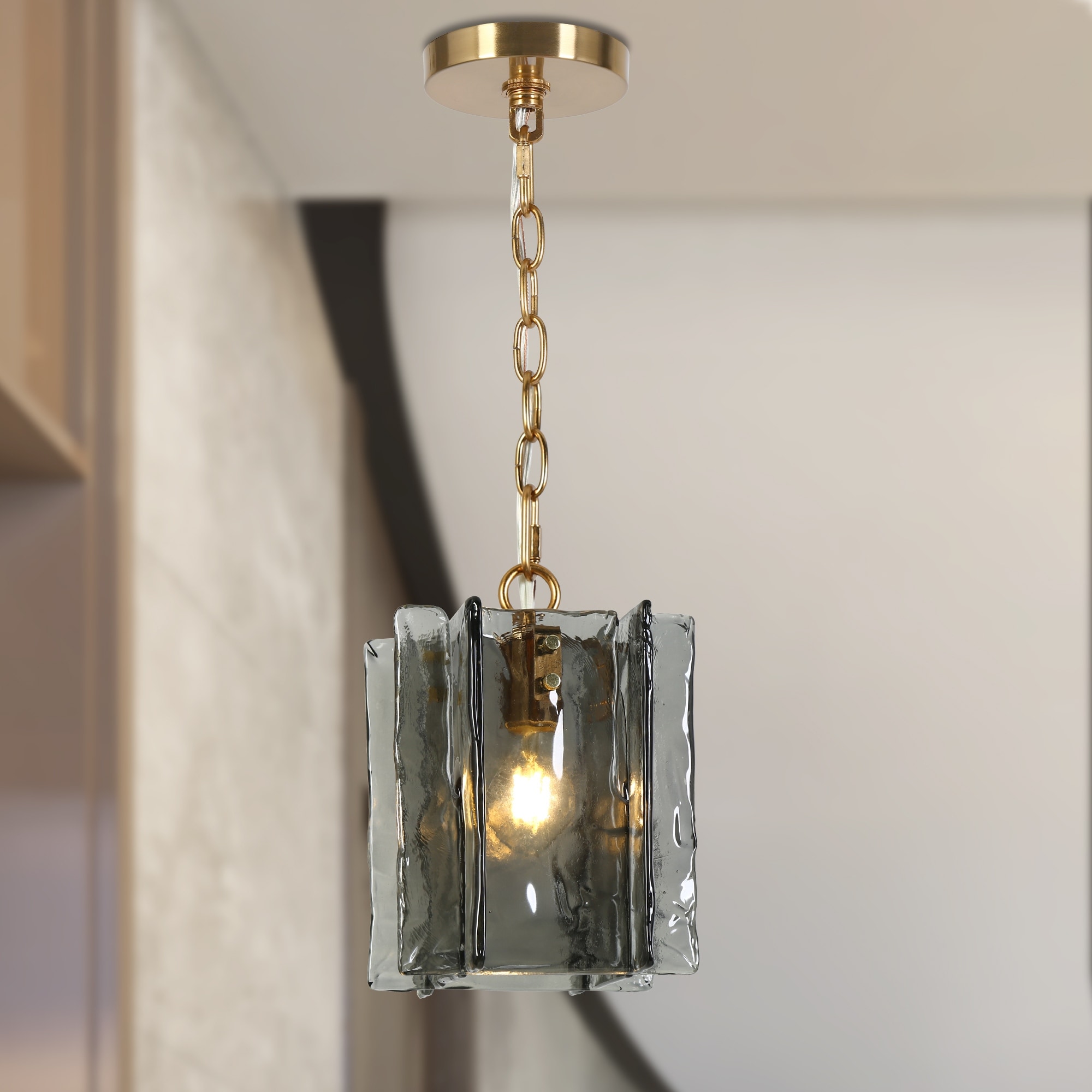 Kasy Modern 1-Light Textured Glass Pendant Light Unique Kitchen Island Light