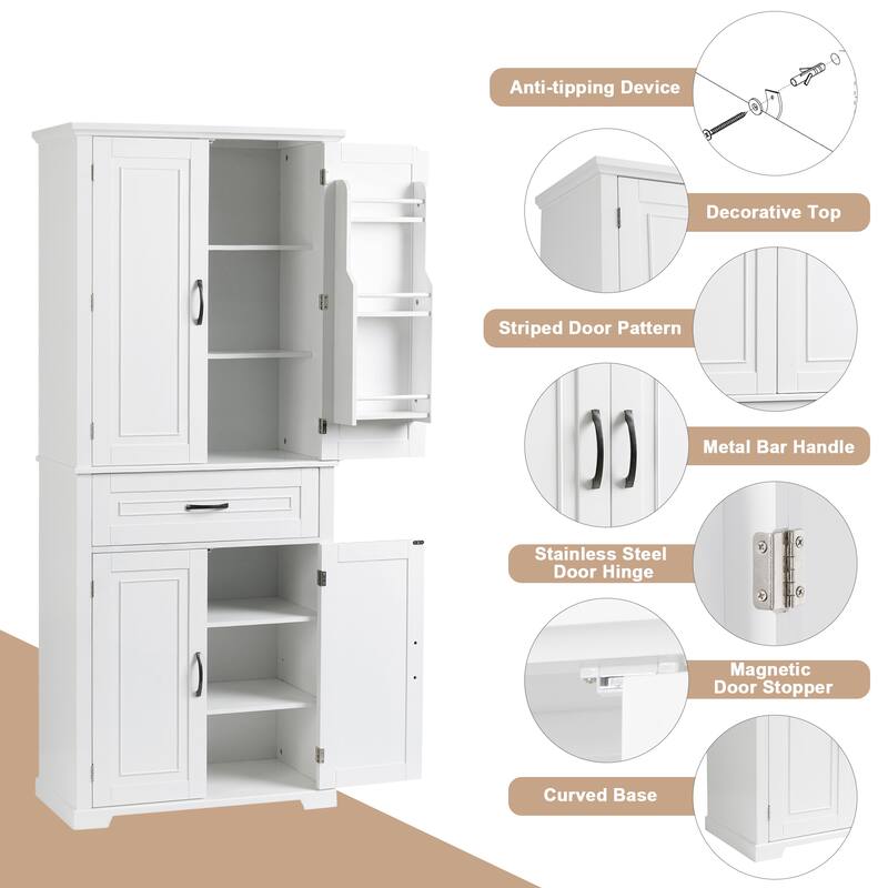 Tall Bathroom Storage Cabinet with Drawer and Adjustable Shelf, Waterproof Pantry Cabinet with Door Racks