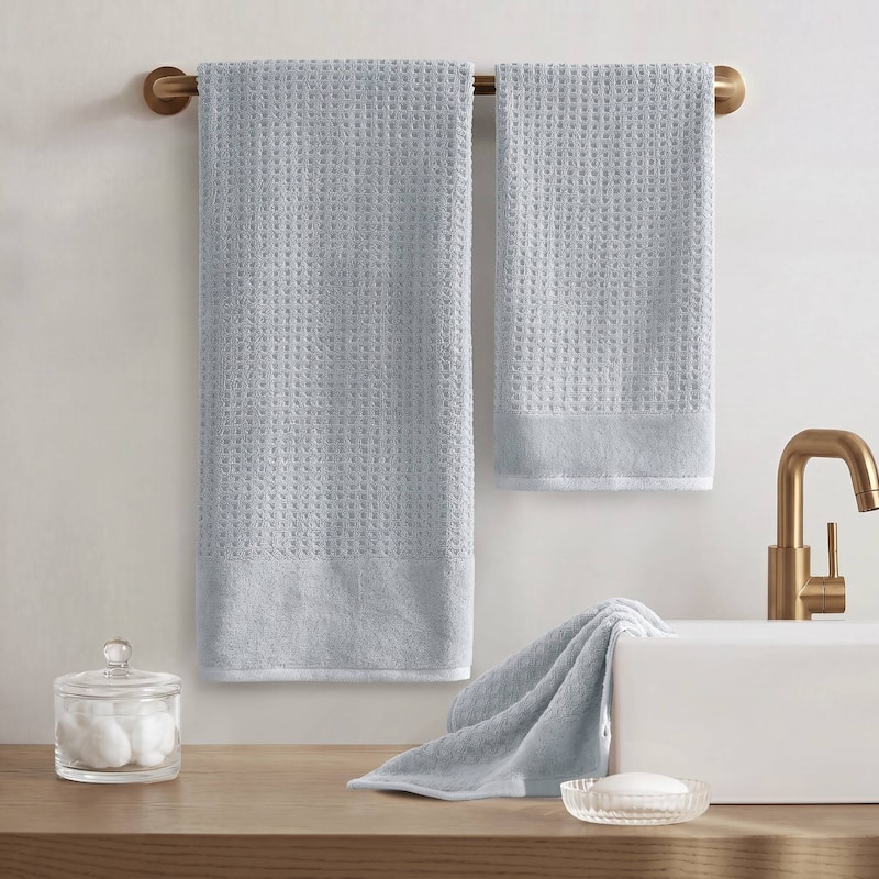 Madison Park Spa Waffle Cotton Waffle Jacquard Antimicrobial Bath Towel 6 Piece Set