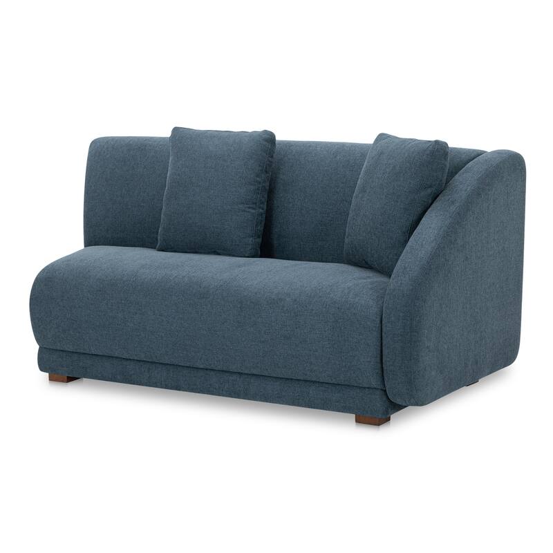 NADAAL STUDIOS Solace Left Arm Facing Modular Sofa, Deep Foam & Fiber Cushioning, Plinth Base, Two Toss Cushions, White