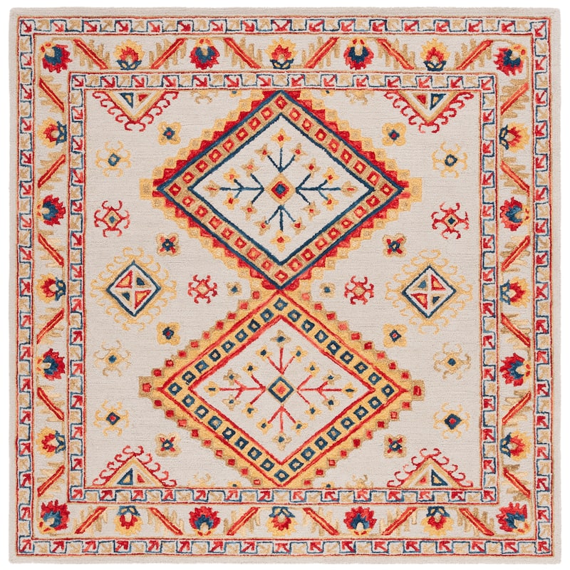 SAFAVIEH Handmade Aspen Olof Boho Tribal Wool Rug - 7' Square - Ivory/Multi