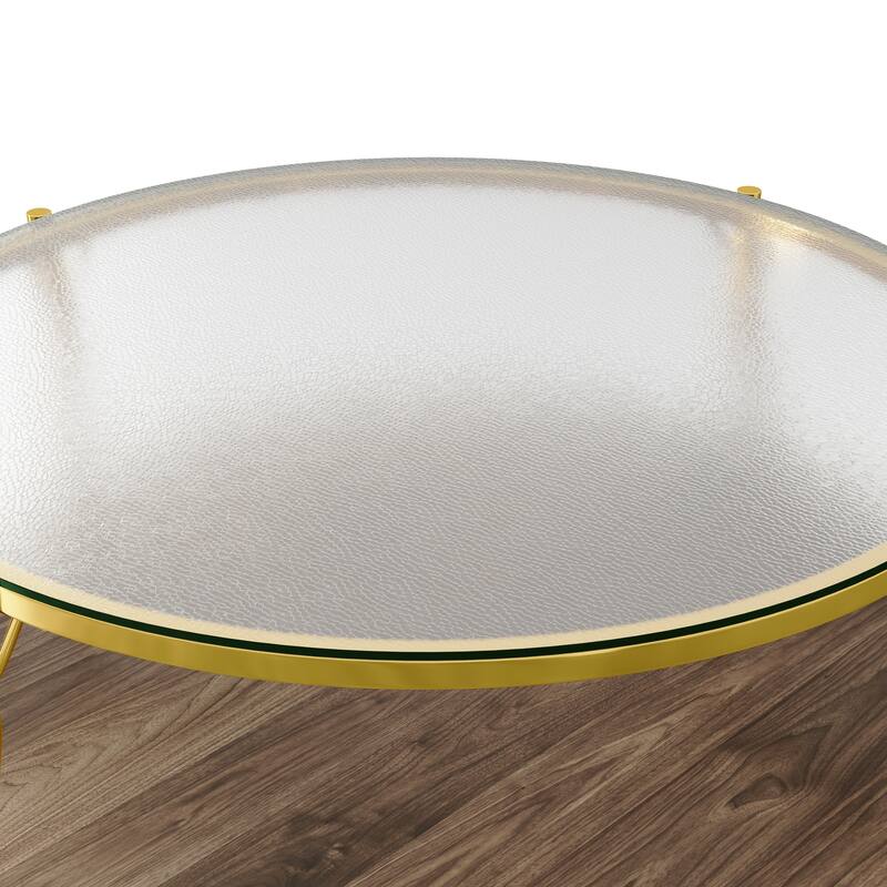 29.9" Round Coffee Table, Luxurious Center Table for Living Room, 2-Tier Storage Table with Glass Top and Gold Base